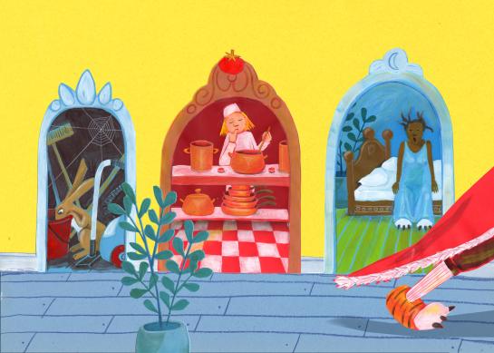 Koning Flapdrol kijkt binnen in de kamers op zoek naar zijn toilet