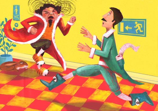 De koning maakt zich boos tegen lakei Hoogwater