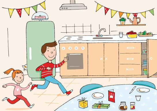 Lobke en Brecht lopen de keuken in.