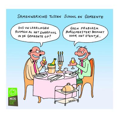 cartoon samenwerking school gemeente