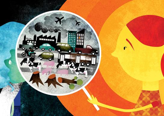 Laura neemt het vergrootglas en zien de vieze wolken