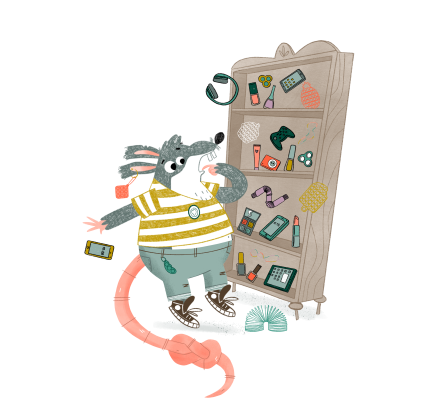 Pira de Rat staat voor kast met grote hoeveelheid hebbedingen